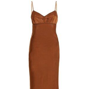 Anna October Waterlily Satin Midi Slip Dress Brown Size M NWT